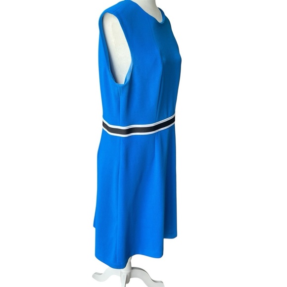 Nine West sz 14 Blue A-Line Midi Dress Preppy Professional boat Nautical coastal - Picture 3 of 11